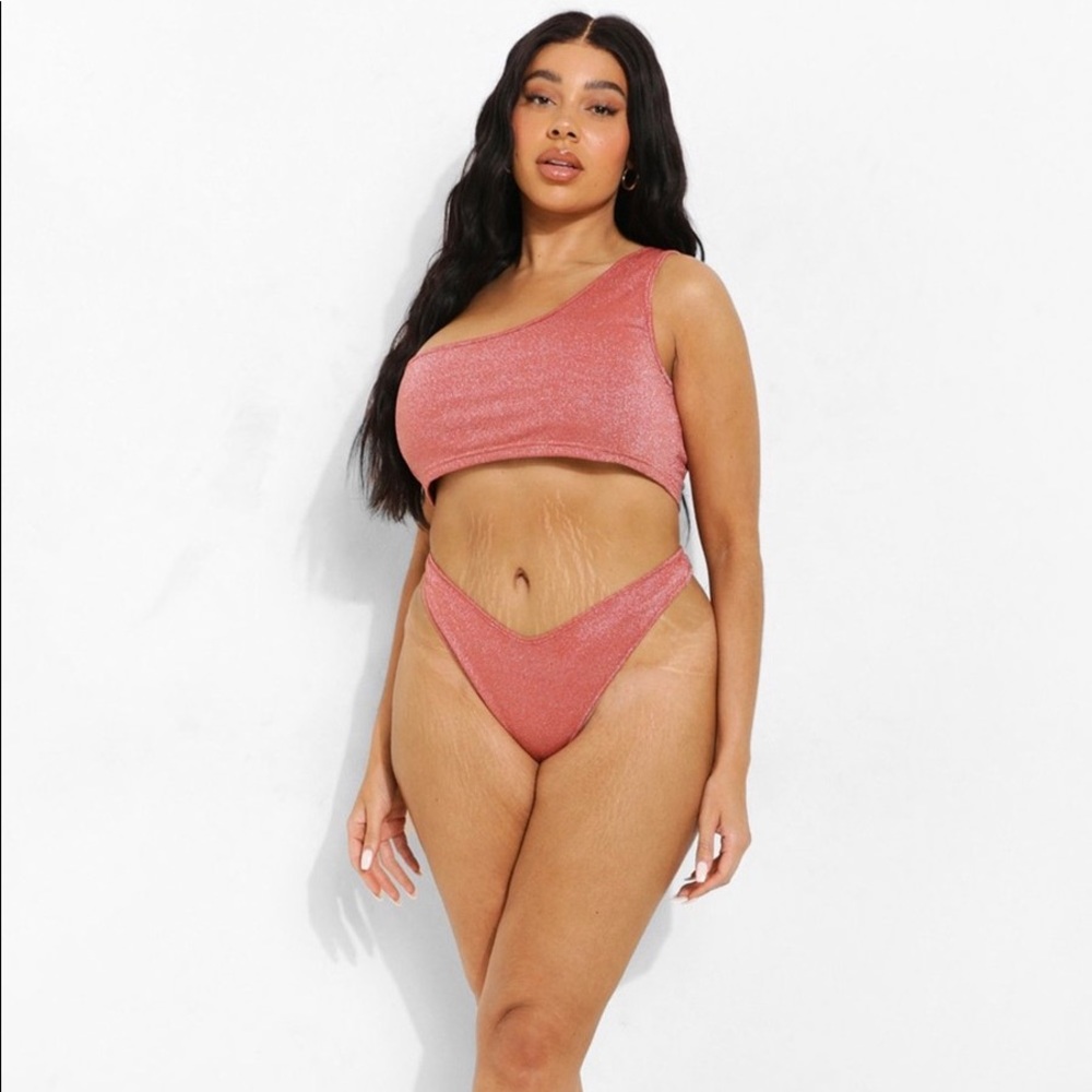 Boohoo Plus Rust Colored Glitter Bikini Sz 14 (XL)